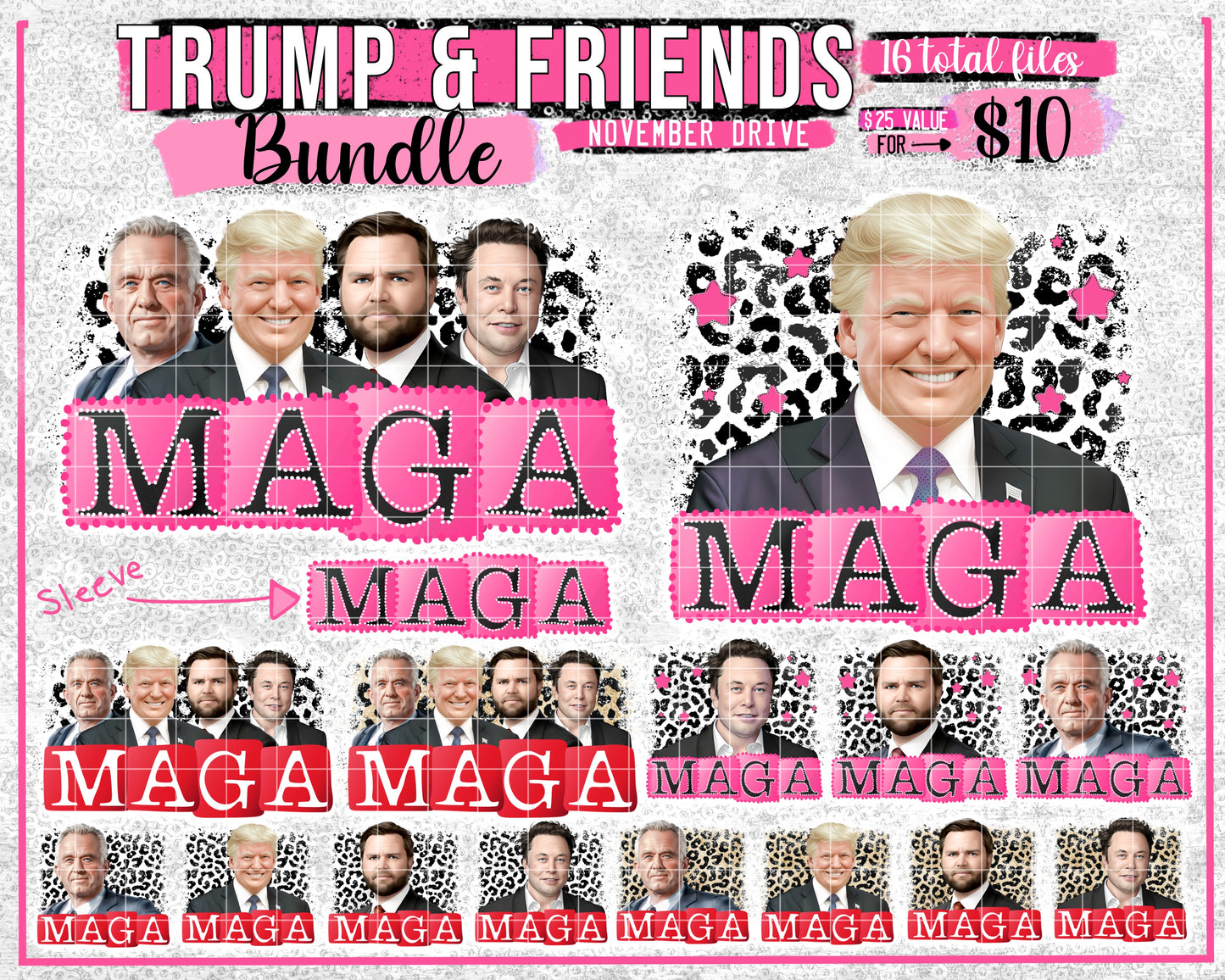 Trump & Friends Bundle - (16 files) - Nov2024 - PNG - Digital Design