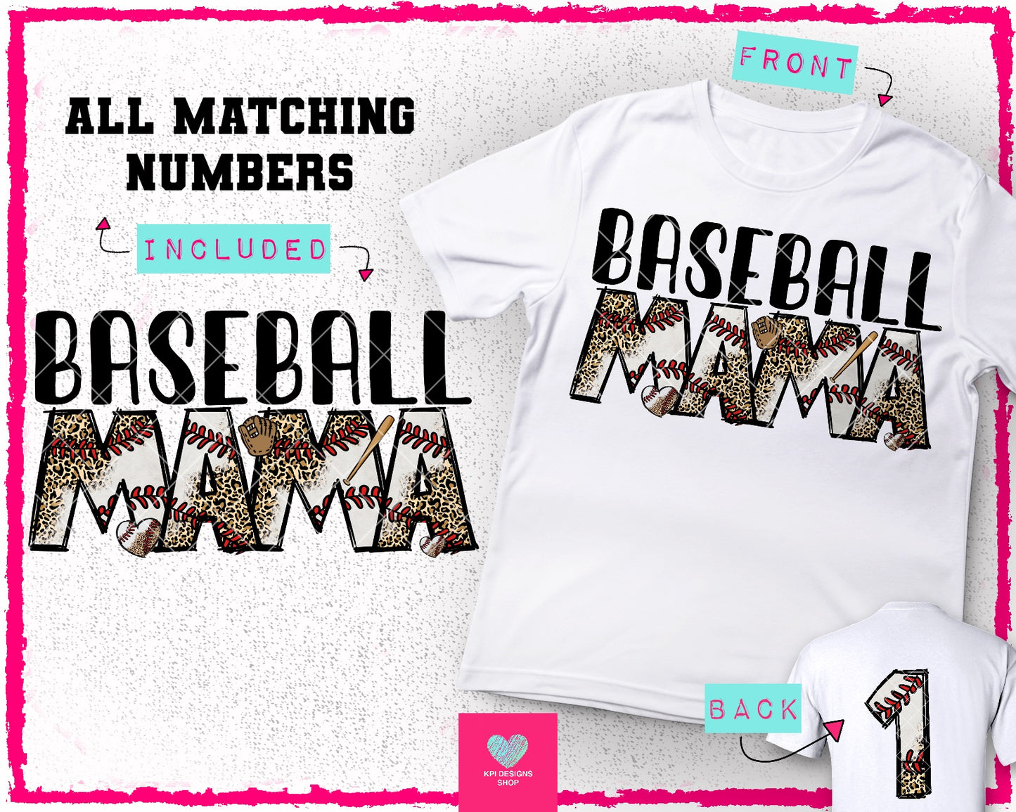 Baseball Mama & Matching Number Set - Mar2024 - PNG - Digital Design