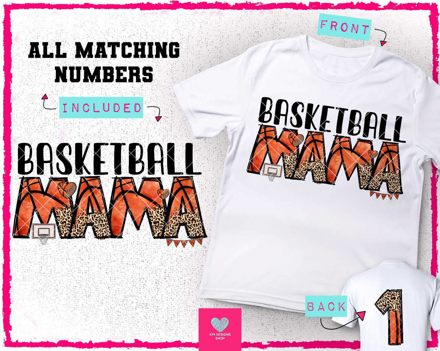 Basketball Mama & Matching Number Set - Mar2024 - PNG - Digital Design