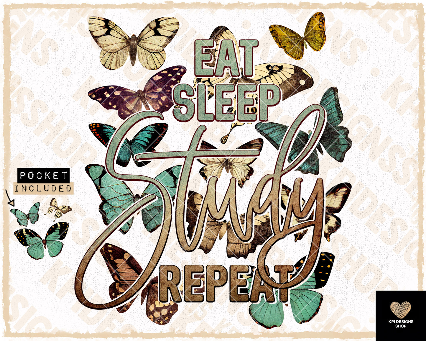 Eat, Sleep, Study, Repeat + Matching Pocket - July2023 - PNG - Digital Design