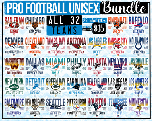 BUNDLE: Pro Football Unisex Players (32 Files) - Dec2024 - PNG - Digital Design (Personal Use Recommended)