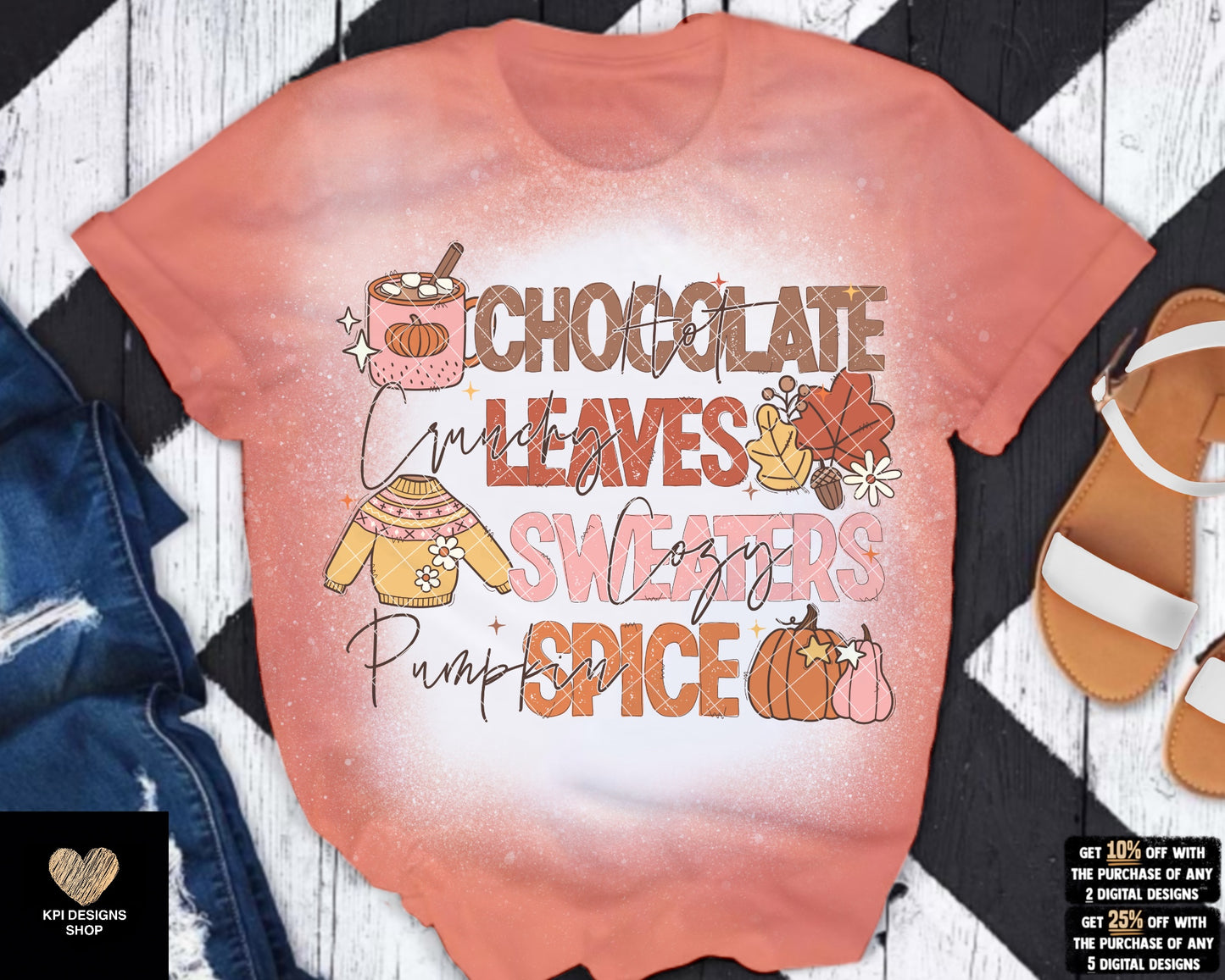 Hot Chocolate, Crunchy Leaves, Cozy Sweaters, & Pumpkin Spice (2-pack) - Sept2023 - PNG - Digital Design