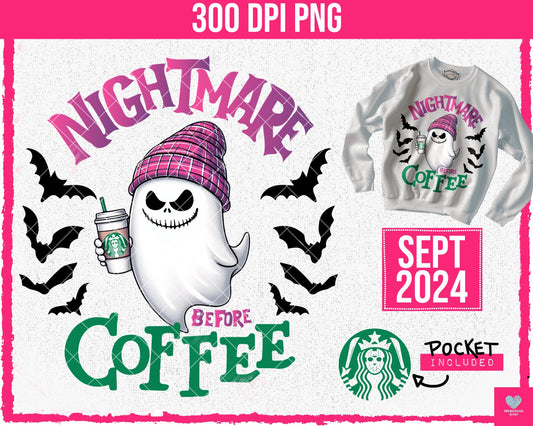 Nightmare Before Coffee + Matching Pocket - Sept2024 - PNG - Digital Design