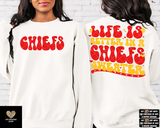 Life is Better in a Chiefs Sweater + Matching Pocket - PNG - Digital Design