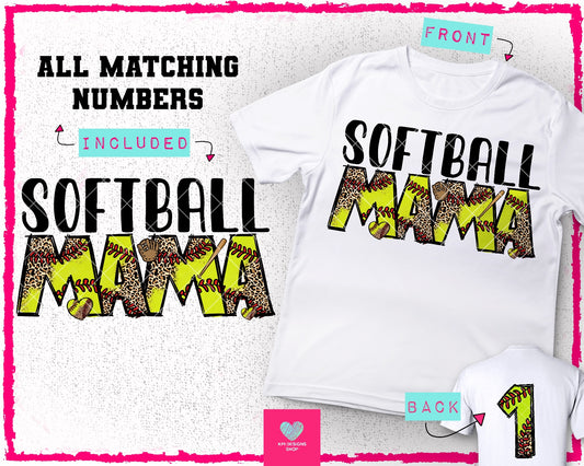 Softball Mama & Matching Number Set - Mar2024 - PNG - Digital Design