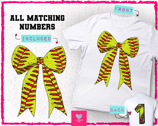 Softball Ribbon & Matching Number Set - Mar2024 - PNG - Digital Design