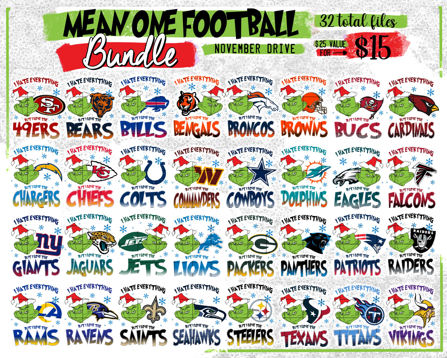 BUNDLE: Mean One/Pro Football - Nov2024 - PNG - Digital Design (Personal Use Recommended)