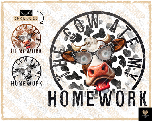 The Cow Ate My Homework (3-pack) - PNG - Digital Design