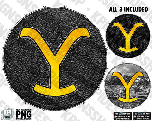 Y Circle - Black Textures - (3pack) - Unisex - PNG - Digital Design (Personal Use Recommended)