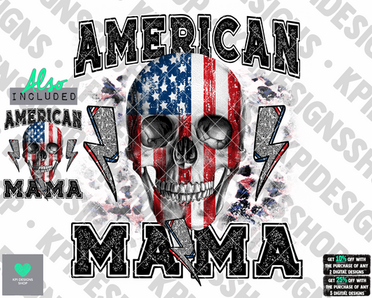 American Mama (Skull) - July 4th Bundle - PNG - Digital Design