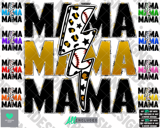 Baseball Mama Bolt (9-pack) - Sept2022 - PNG - Digital Design