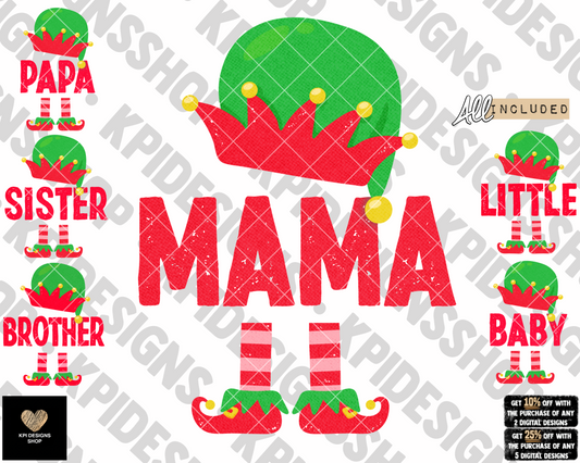 Elf Family Bundle (6-pack) - Nov2022 - PNG - Digital Design