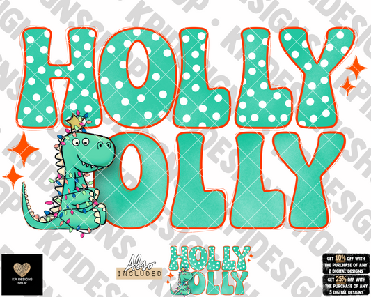 Holly Jolly (Dinosaur) (2-pack) - Nov2022 - PNG - Digital Design