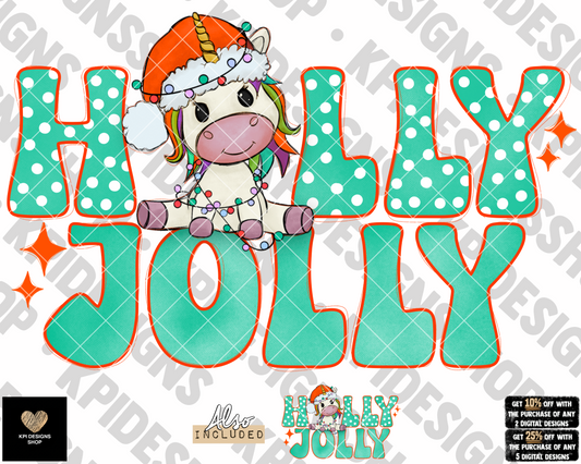 Holly Jolly (Unicorn) (2-pack) - Nov2022 - PNG - Digital Design