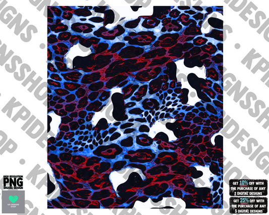 Sleeve Blue/Red Leopard & Cow Print - PNG - Digital Design