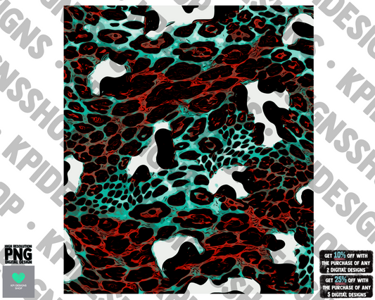 Sleeve Turquoise/Red Leopard & Cow Print - PNG - Digital Design