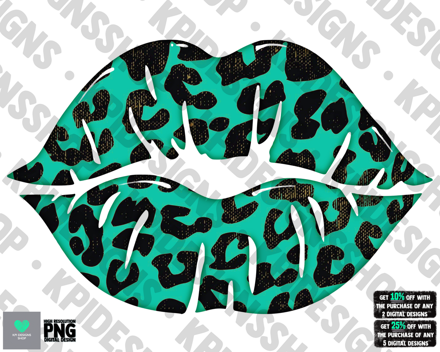 Leopard Lips Turquoise - Jan2022 - PNG - Digital Design