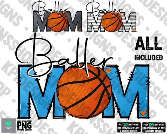 Baller Mom - Basketball (3-pack) - PNG - Digital Design