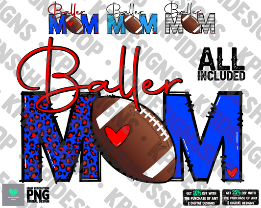 Baller Mom - Football (4-pack) - PNG - Digital Design