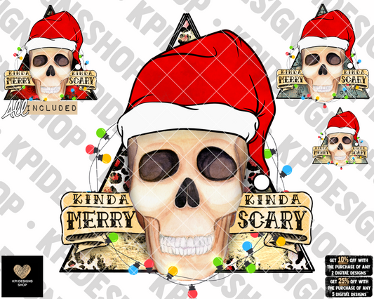 Kinda Merry, Kinda Scary Skull Option 2 (3-pack) - Oct2022 - PNG - Digital Design