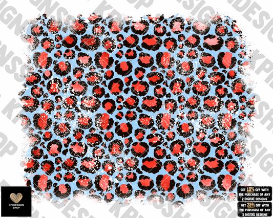 Distressed Red/Blue Leopard Patch/Sleeve - Nov2022 -- PNG - Digital Design