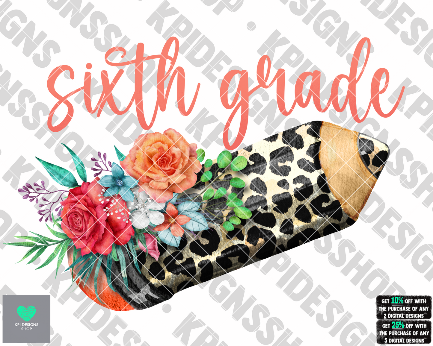 6th Grade Leopard Pencil - Aug2022 - PNG - Digital Design