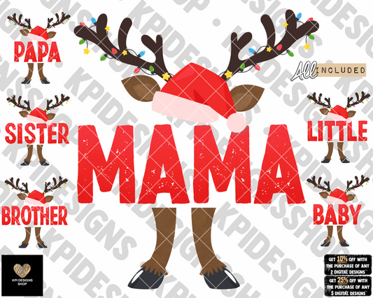 Reindeer Family Bundle (6-pack) - Nov2022 - PNG - Digital Design