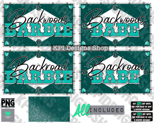 BUNDLE: Backroad/Backwoods Babe & Barbie (Turquoise) - May2022 - PNG - Digital Design