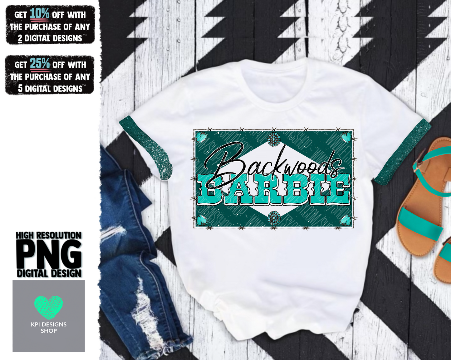 BUNDLE: Backroad/Backwoods Babe & Barbie (Turquoise) - May2022 - PNG - Digital Design