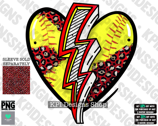 Softball Bolt/Heart - (Mar2022) - PNG - Digital Design