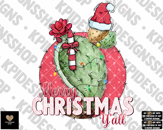 Merry Christmas Y’all - Cactus - Oct2022 - PNG - Digital Design